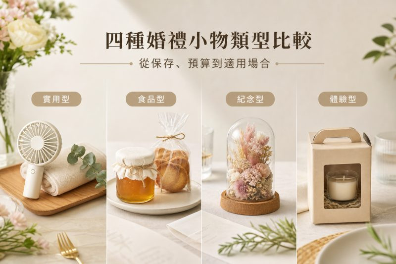 四種婚禮小物類型比較:從保存、預算到適用場合|婚禮小物選擇 說明圖