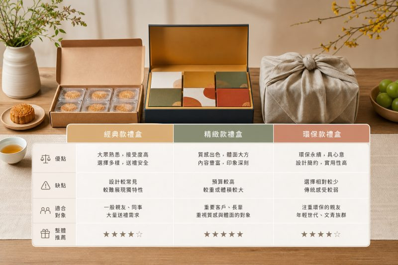 三種中秋禮盒方案優缺點比較表|中秋禮盒挑選 說明圖