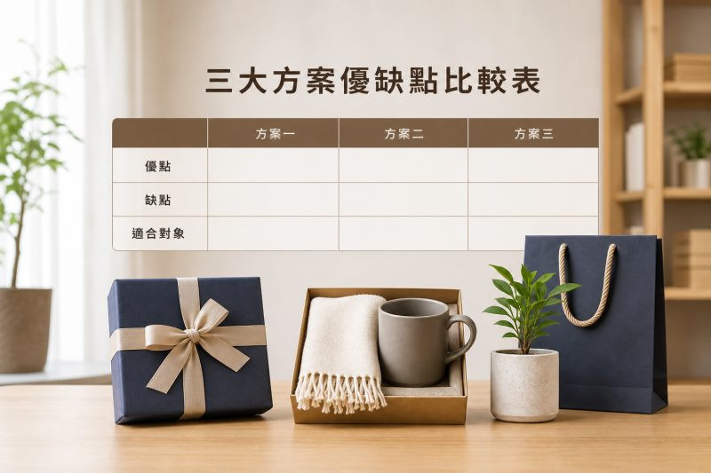 三大方案優缺點比較表|送主管禮物 說明圖