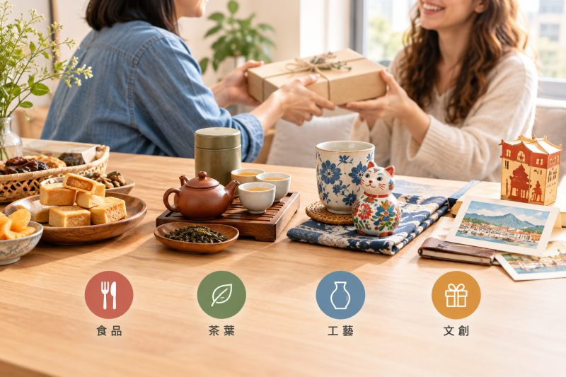 6大類型綜合比較：食品、茶葉、工藝、文創怎麼選｜送外國朋友台灣伴手禮 說明圖