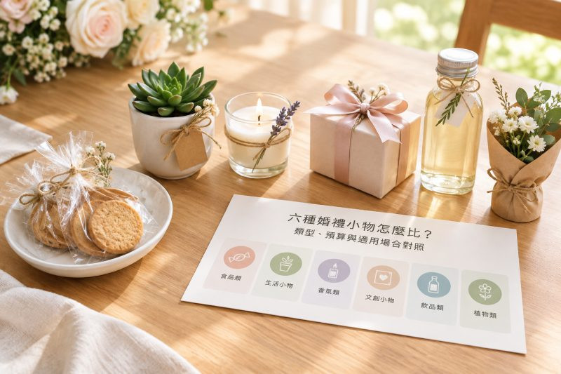 六種婚禮小物怎麼比?類型、預算與適用場合對照|婚禮小物選擇 說明圖