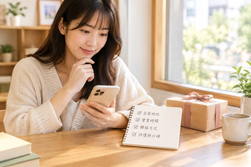 在地選購時該用什麼步驟確認店家資訊?|生日禮物挑選 說明圖