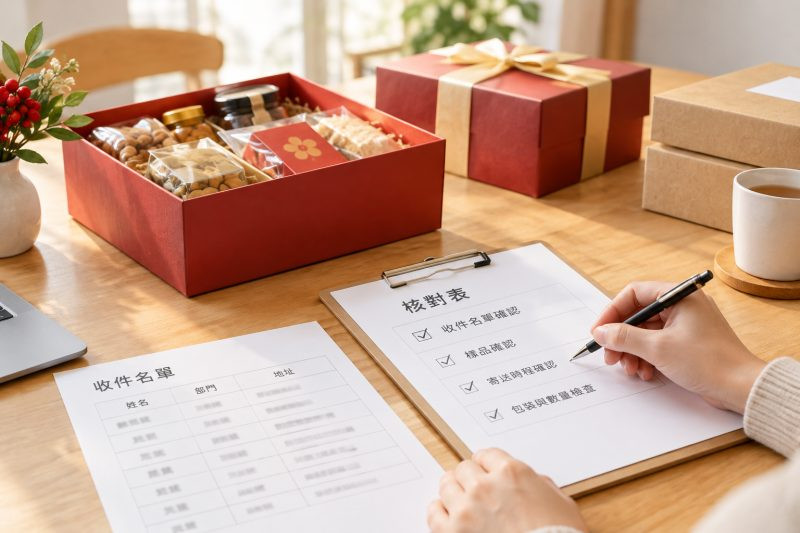 可填寫的核對表與驗收方式|年節企業禮盒採購:收件名單、樣品確認與寄送時程 說明圖