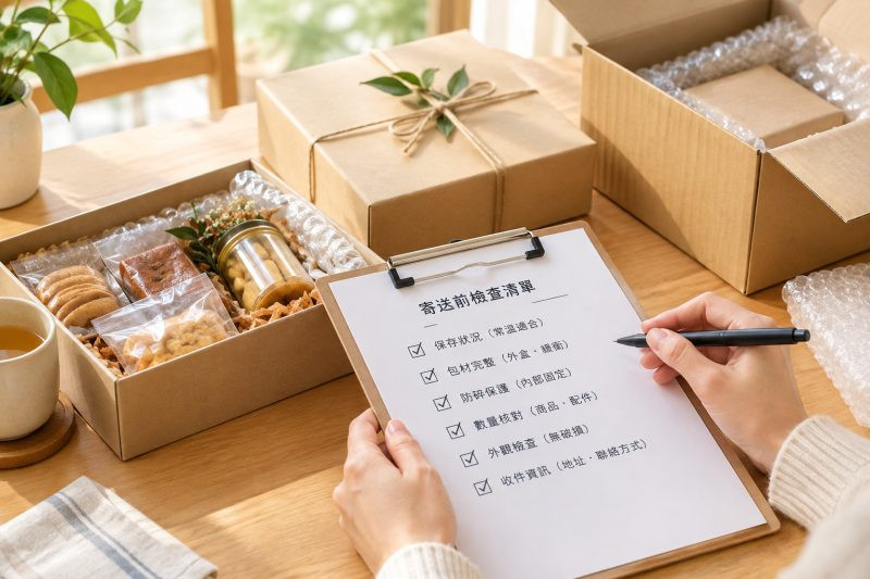 可填寫的核對表與驗收方式|常溫伴手禮寄送前檢查:保存、包材與防碎 說明圖