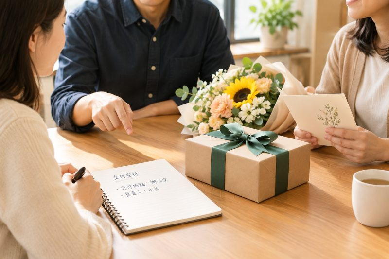 決定交付地點及負責人|主管離職或退休送禮:自願參與、祝福卡與交付安排 說明圖
